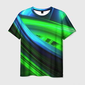 Мужская футболка 3D с принтом Зеленые абстрактные  элементы , 100% полиэфир | прямой крой, круглый вырез горловины, длина до линии бедер | 