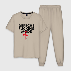Мужская пижама хлопок с принтом Depeche Mode   Rose mode white в Тюмени, 100% хлопок | брюки и футболка прямого кроя, без карманов, на брюках мягкая резинка на поясе и по низу штанин
 | 
