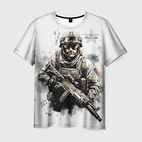 Мужская футболка 3D с принтом ВС России спецназ в Новосибирске, 100% полиэфир | прямой крой, круглый вырез горловины, длина до линии бедер | 