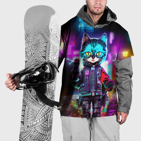 Накидка на куртку 3D с принтом Cool kitten   cyberpunk   neon glow в Тюмени, 100% полиэстер |  | Тематика изображения на принте: 