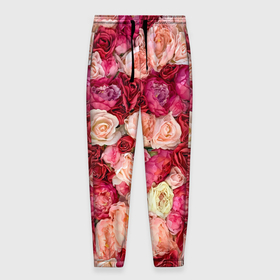 Мужские брюки 3D с принтом Разноцветные розы в Курске, 100% полиэстер | манжеты по низу, эластичный пояс регулируется шнурком, по бокам два кармана без застежек, внутренняя часть кармана из мелкой сетки | 