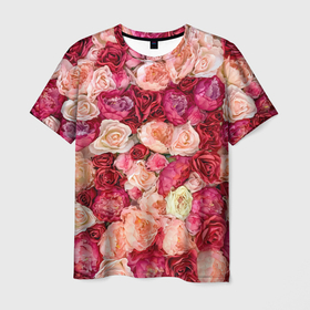 Мужская футболка 3D с принтом Разноцветные розы в Тюмени, 100% полиэфир | прямой крой, круглый вырез горловины, длина до линии бедер | Тематика изображения на принте: 