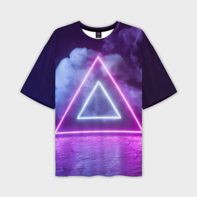 Мужская футболка oversize 3D с принтом Неоновый треугольник  в неоновом дыму в Екатеринбурге,  |  | 