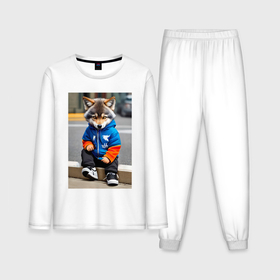 Мужская пижама с лонгсливом хлопок с принтом Уличный волчонок хулиган   нейросеть ,  |  | Тематика изображения на принте: 