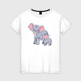 Женская футболка хлопок с принтом Elephants family в Петрозаводске, 100% хлопок | прямой крой, круглый вырез горловины, длина до линии бедер, слегка спущенное плечо | 