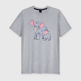 Мужская футболка хлопок Slim с принтом Elephants family в Белгороде, 92% хлопок, 8% лайкра | приталенный силуэт, круглый вырез ворота, длина до линии бедра, короткий рукав | 