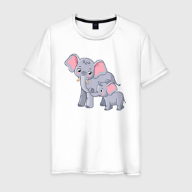 Мужская футболка хлопок с принтом Elephants family в Кировске, 100% хлопок | прямой крой, круглый вырез горловины, длина до линии бедер, слегка спущенное плечо. | Тематика изображения на принте: 