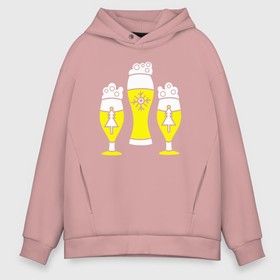 Мужское худи Oversize хлопок с принтом New year beer в Петрозаводске, френч-терри — 70% хлопок, 30% полиэстер. Мягкий теплый начес внутри —100% хлопок | боковые карманы, эластичные манжеты и нижняя кромка, капюшон на магнитной кнопке | 