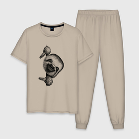 Мужская пижама хлопок с принтом Ленивец выглядывает в Кировске, 100% хлопок | брюки и футболка прямого кроя, без карманов, на брюках мягкая резинка на поясе и по низу штанин
 | 