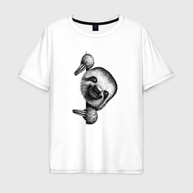 Мужская футболка хлопок Oversize с принтом Ленивец выглядывает в Тюмени, 100% хлопок | свободный крой, круглый ворот, “спинка” длиннее передней части | 