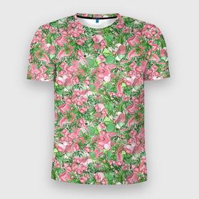 Мужская футболка 3D Slim с принтом Цветы шиповника абстрактные в Белгороде, 100% полиэстер с улучшенными характеристиками | приталенный силуэт, круглая горловина, широкие плечи, сужается к линии бедра | 