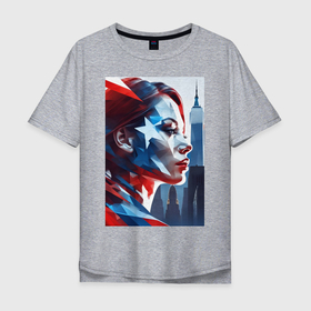 Мужская футболка хлопок Oversize с принтом Девушка и Нью Йорк   двойная экспозиция в Белгороде, 100% хлопок | свободный крой, круглый ворот, “спинка” длиннее передней части | 
