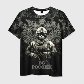 Мужская футболка 3D с принтом ВС России Спецназ штурмовик в Курске, 100% полиэфир | прямой крой, круглый вырез горловины, длина до линии бедер | Тематика изображения на принте: 