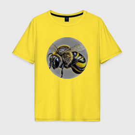 Мужская футболка хлопок Oversize с принтом Медоносная пчела в Тюмени, 100% хлопок | свободный крой, круглый ворот, “спинка” длиннее передней части | 