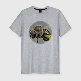 Мужская футболка хлопок Slim с принтом Медоносная пчела в Курске, 92% хлопок, 8% лайкра | приталенный силуэт, круглый вырез ворота, длина до линии бедра, короткий рукав | 