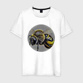 Мужская футболка хлопок с принтом Медоносная пчела в Тюмени, 100% хлопок | прямой крой, круглый вырез горловины, длина до линии бедер, слегка спущенное плечо. | 