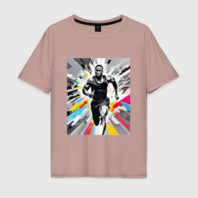 Мужская футболка хлопок Oversize с принтом Чернокожий спринтер в Екатеринбурге, 100% хлопок | свободный крой, круглый ворот, “спинка” длиннее передней части | 