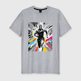 Мужская футболка хлопок Slim с принтом Чернокожий спринтер в Екатеринбурге, 92% хлопок, 8% лайкра | приталенный силуэт, круглый вырез ворота, длина до линии бедра, короткий рукав | 