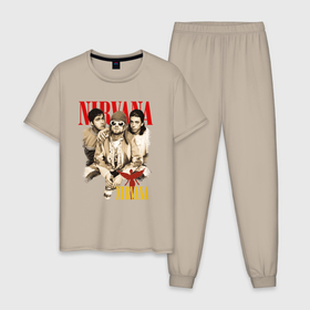 Мужская пижама хлопок с принтом Nirvana rock band в Белгороде, 100% хлопок | брюки и футболка прямого кроя, без карманов, на брюках мягкая резинка на поясе и по низу штанин
 | 
