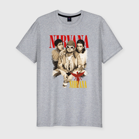 Мужская футболка хлопок Slim с принтом Nirvana rock band в Белгороде, 92% хлопок, 8% лайкра | приталенный силуэт, круглый вырез ворота, длина до линии бедра, короткий рукав | 
