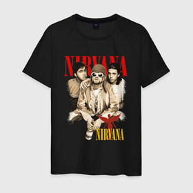 Мужская футболка хлопок с принтом Nirvana rock band в Белгороде, 100% хлопок | прямой крой, круглый вырез горловины, длина до линии бедер, слегка спущенное плечо. | 