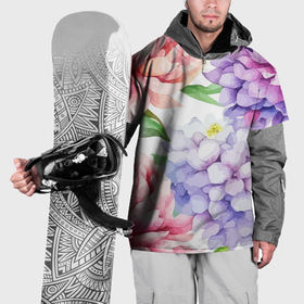 Накидка на куртку 3D с принтом Цветы сирень и пионы акварель в Санкт-Петербурге, 100% полиэстер |  | Тематика изображения на принте: 