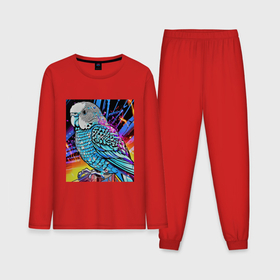Мужская пижама с лонгсливом хлопок с принтом Волнистый синий попугай в Санкт-Петербурге,  |  | Тематика изображения на принте: 
