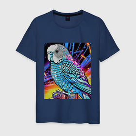 Мужская футболка хлопок с принтом Волнистый синий попугай , 100% хлопок | прямой крой, круглый вырез горловины, длина до линии бедер, слегка спущенное плечо. | 