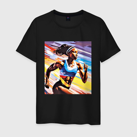 Мужская футболка хлопок с принтом Девушка спринтер в Петрозаводске, 100% хлопок | прямой крой, круглый вырез горловины, длина до линии бедер, слегка спущенное плечо. | 
