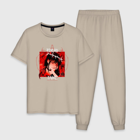 Мужская пижама хлопок с принтом Anime girl fake в Кировске, 100% хлопок | брюки и футболка прямого кроя, без карманов, на брюках мягкая резинка на поясе и по низу штанин
 | 