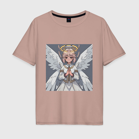Мужская футболка хлопок Oversize с принтом Усталый ангел в Санкт-Петербурге, 100% хлопок | свободный крой, круглый ворот, “спинка” длиннее передней части | Тематика изображения на принте: 