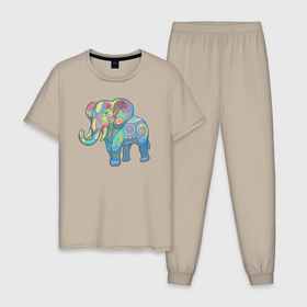 Мужская пижама хлопок с принтом Beautiful elephant в Белгороде, 100% хлопок | брюки и футболка прямого кроя, без карманов, на брюках мягкая резинка на поясе и по низу штанин
 | 