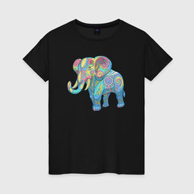 Женская футболка хлопок с принтом Beautiful elephant в Курске, 100% хлопок | прямой крой, круглый вырез горловины, длина до линии бедер, слегка спущенное плечо | 