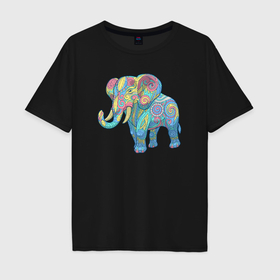 Мужская футболка хлопок Oversize с принтом Beautiful elephant в Курске, 100% хлопок | свободный крой, круглый ворот, “спинка” длиннее передней части | Тематика изображения на принте: 