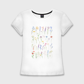 Женская футболка хлопок Slim с принтом Полевые нежные цветы в Кировске,  |  | 