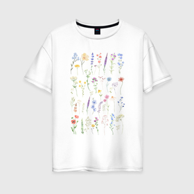 Женская футболка хлопок Oversize с принтом Полевые нежные цветы в Екатеринбурге, 100% хлопок | свободный крой, круглый ворот, спущенный рукав, длина до линии бедер
 | 