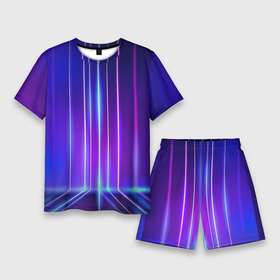 Мужской костюм с шортами 3D с принтом Neon glow   vaporwave   strips ,  |  | Тематика изображения на принте: 
