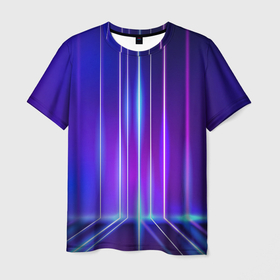 Мужская футболка 3D с принтом Neon glow   vaporwave   strips в Санкт-Петербурге, 100% полиэфир | прямой крой, круглый вырез горловины, длина до линии бедер | 
