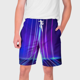 Мужские шорты 3D с принтом Neon glow   vaporwave   strips в Курске,  полиэстер 100% | прямой крой, два кармана без застежек по бокам. Мягкая трикотажная резинка на поясе, внутри которой широкие завязки. Длина чуть выше колен | 