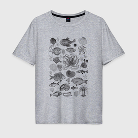 Мужская футболка хлопок Oversize с принтом Винтажные рыбы океана в Екатеринбурге, 100% хлопок | свободный крой, круглый ворот, “спинка” длиннее передней части | 