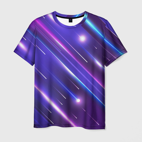Мужская футболка 3D с принтом Неоновый звездопад   полосы в Кировске, 100% полиэфир | прямой крой, круглый вырез горловины, длина до линии бедер | 