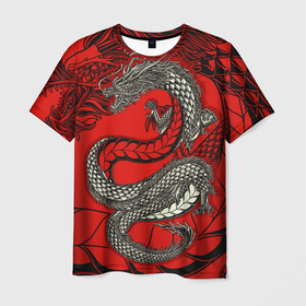Мужская футболка 3D с принтом Красный дракон символ года в Кировске, 100% полиэфир | прямой крой, круглый вырез горловины, длина до линии бедер | Тематика изображения на принте: 