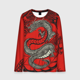 Мужской лонгслив 3D с принтом Красный дракон символ года в Кировске, 100% полиэстер | длинные рукава, круглый вырез горловины, полуприлегающий силуэт | 