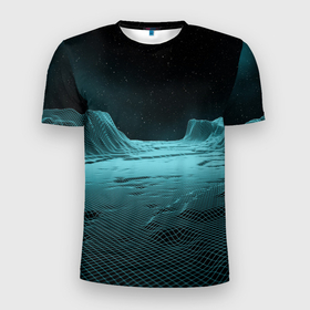 Мужская футболка 3D Slim с принтом Space landscape   vaporwave в Екатеринбурге, 100% полиэстер с улучшенными характеристиками | приталенный силуэт, круглая горловина, широкие плечи, сужается к линии бедра | 