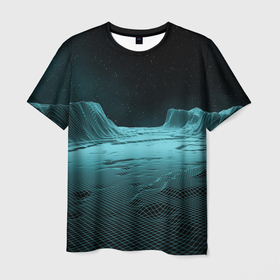 Мужская футболка 3D с принтом Space landscape   vaporwave в Санкт-Петербурге, 100% полиэфир | прямой крой, круглый вырез горловины, длина до линии бедер | 