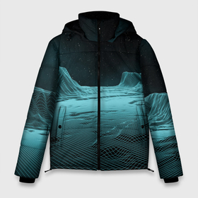 Мужская зимняя куртка 3D с принтом Space landscape   vaporwave в Тюмени, верх — 100% полиэстер; подкладка — 100% полиэстер; утеплитель — 100% полиэстер | длина ниже бедра, свободный силуэт Оверсайз. Есть воротник-стойка, отстегивающийся капюшон и ветрозащитная планка. 

Боковые карманы с листочкой на кнопках и внутренний карман на молнии. | 