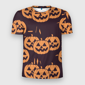 Мужская футболка 3D Slim с принтом Фонарь джек в грандж стиле halloween тыква cartoon в Екатеринбурге, 100% полиэстер с улучшенными характеристиками | приталенный силуэт, круглая горловина, широкие плечи, сужается к линии бедра | 