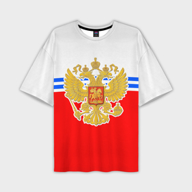 Мужская футболка oversize 3D с принтом Герб Российской Федерации   полосы в Тюмени,  |  | 