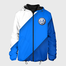 Мужская куртка 3D с принтом Volkswagen   голубые линии в Новосибирске, ткань верха — 100% полиэстер, подклад — флис | прямой крой, подол и капюшон оформлены резинкой с фиксаторами, два кармана без застежек по бокам, один большой потайной карман на груди. Карман на груди застегивается на липучку | 