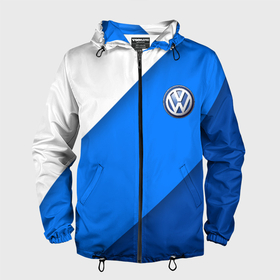 Мужская ветровка 3D с принтом Volkswagen   голубые линии в Екатеринбурге, 100% полиэстер | подол и капюшон оформлены резинкой с фиксаторами, два кармана без застежек по бокам, один потайной карман на груди | Тематика изображения на принте: 